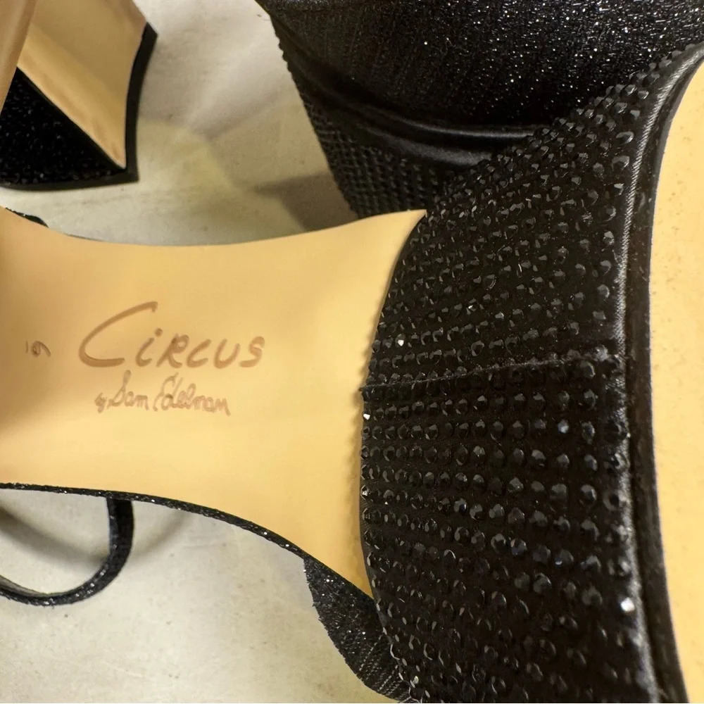 Circus by Sam Edelman Black Glitter Platform Ankle-Strap Heels - Picture 14 of 16